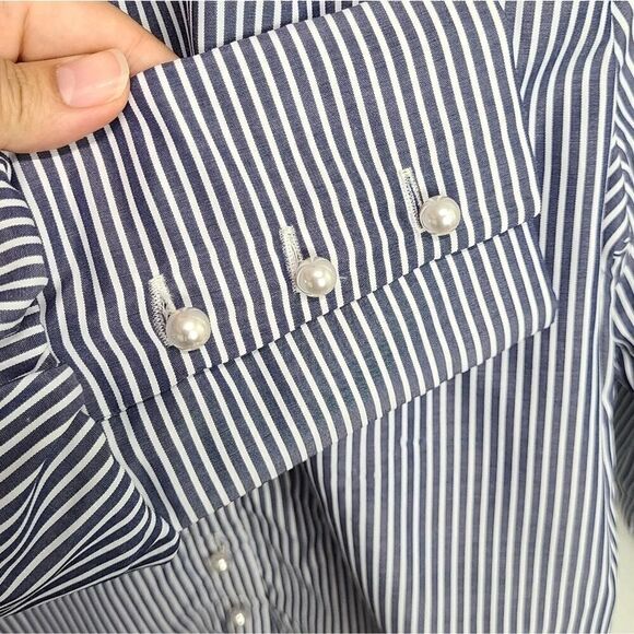 J.O.A Stripped Puff Sleeve Embroidered in Pearls - Picture 3 of 7